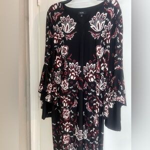 MSK NWOT Black and Red Bell Sleeve Floral Dress